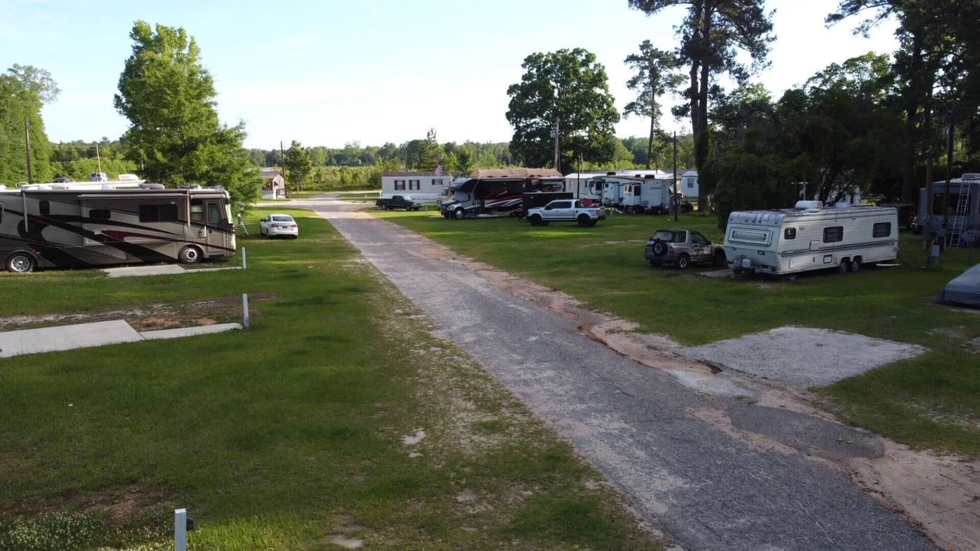Park road lined with RV sites